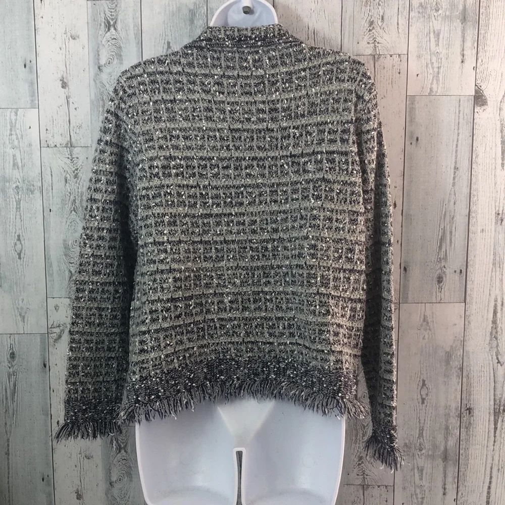 Sioni Nubby Knit Open Front Fringed Cardigan Medium